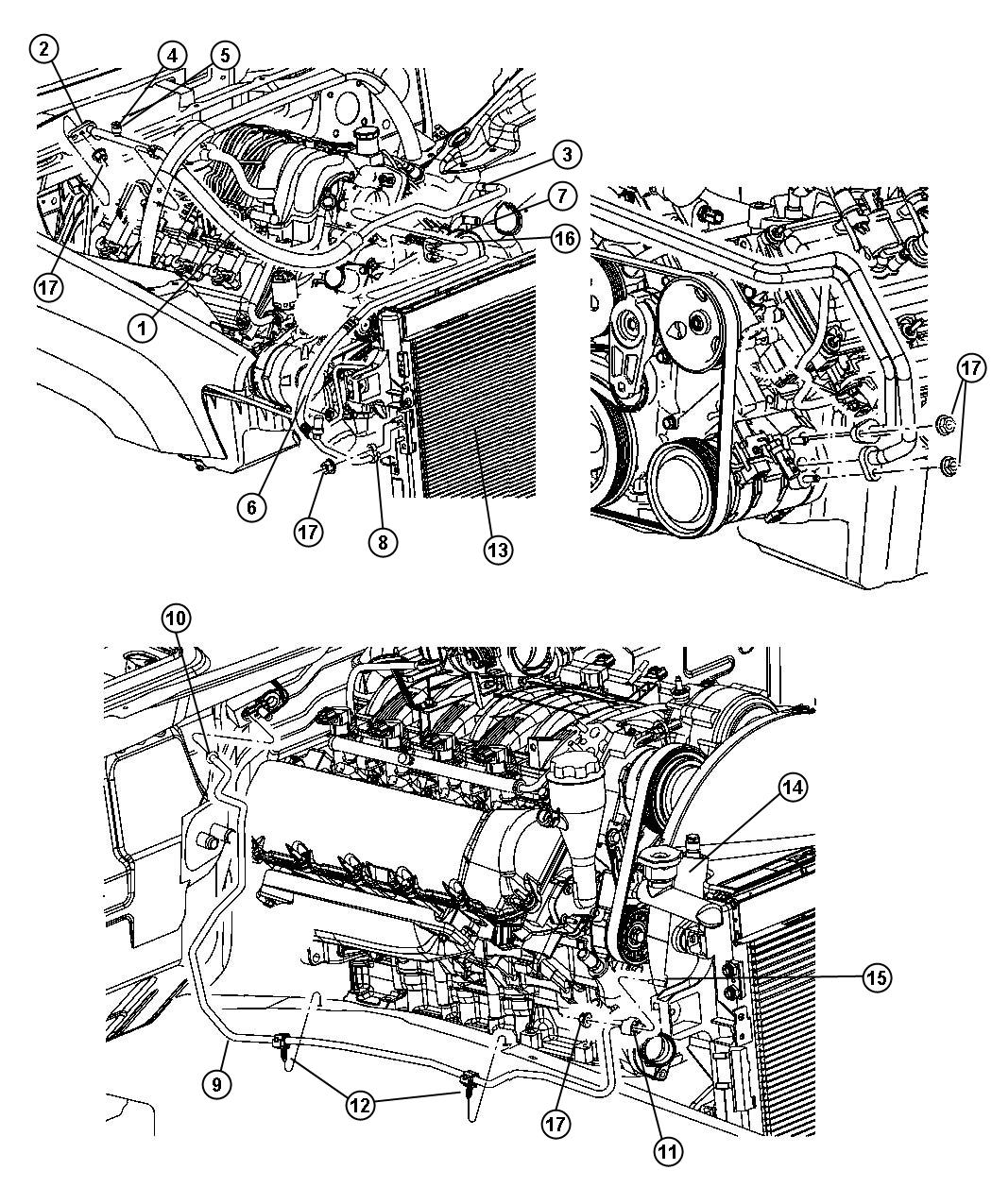 A/C Plumbing 5.7L [5.7L V8 MDS VVT ENGINE] 6.1L [6.1L SRT HEMI V8 Engine]. Diagram