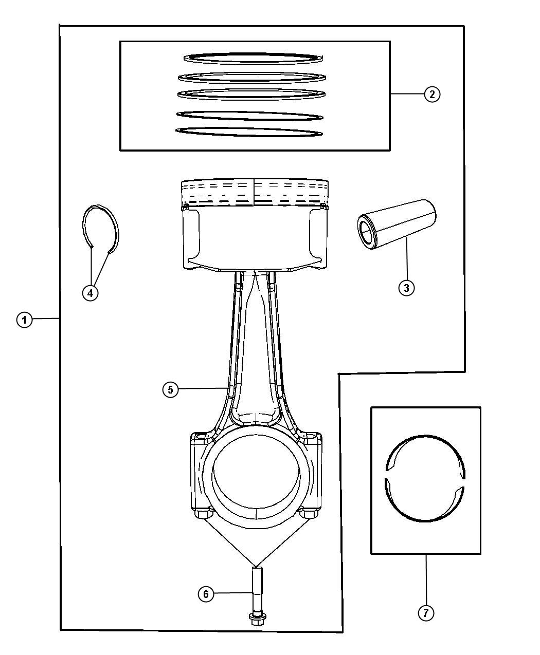 Diagram Pistons, Connecting Rods, Connecting Rod Bearings 5.7L [5.7L V8 HEMI MDS VCT Engine]. for your 2002 Chrysler 300  M 