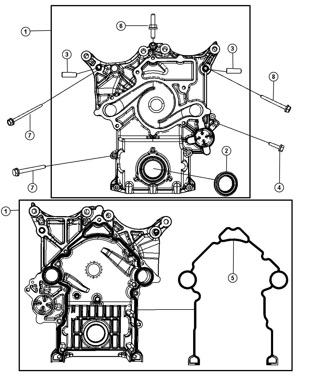 Diagram Timing Case Cover 5.7L [5.7L V8 HEMI MDS VCT Engine]. for your Dodge Ram 1500  