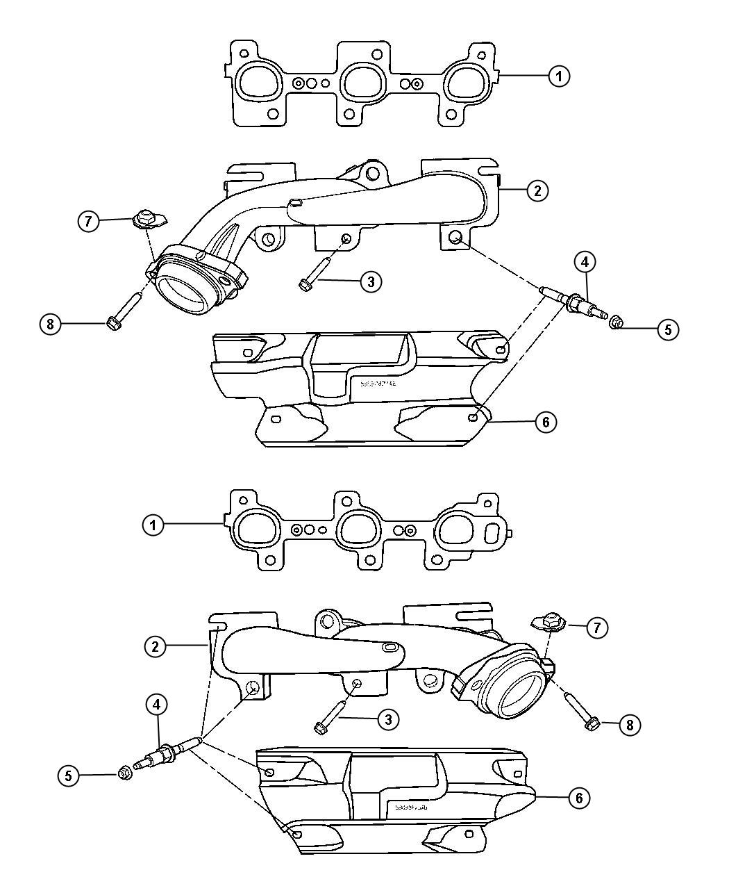 Diagram Exhaust Manifolds And Heat Shields 3.7L [3.7L V6 Engine]. for your Dodge