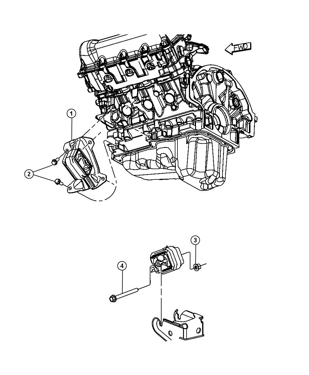 Diagram Engine Mounting Left Side 4WD 3.7L [3.7L V6 Engine]. for your 2004 Chrysler 300  M 