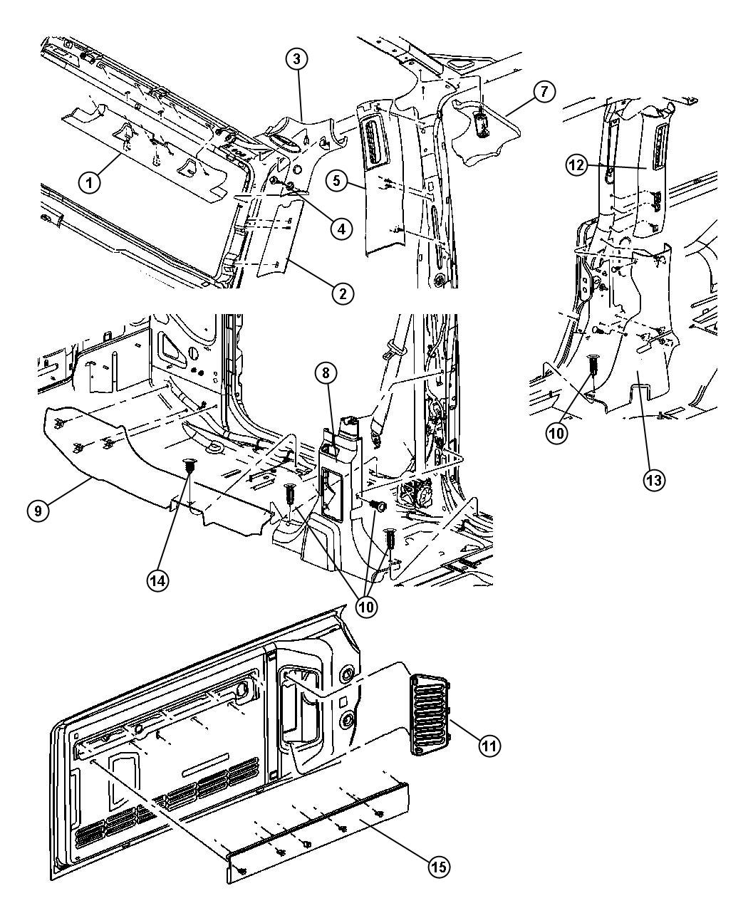 Diagram Interior Moldings and Pillars. for your Chrysler 300  M