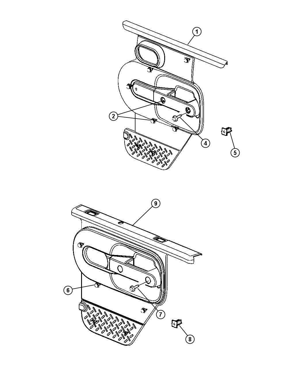 Diagram Rear Door Trim Panels. for your 2010 Jeep Wrangler   