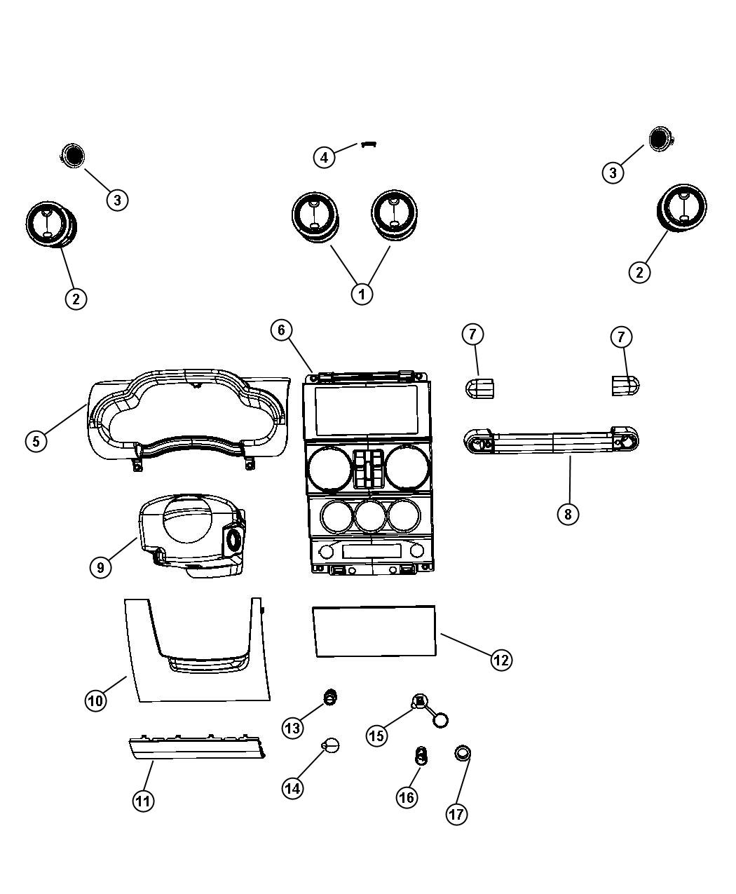 Diagram Instrument Panel Trim. for your Jeep Wrangler  