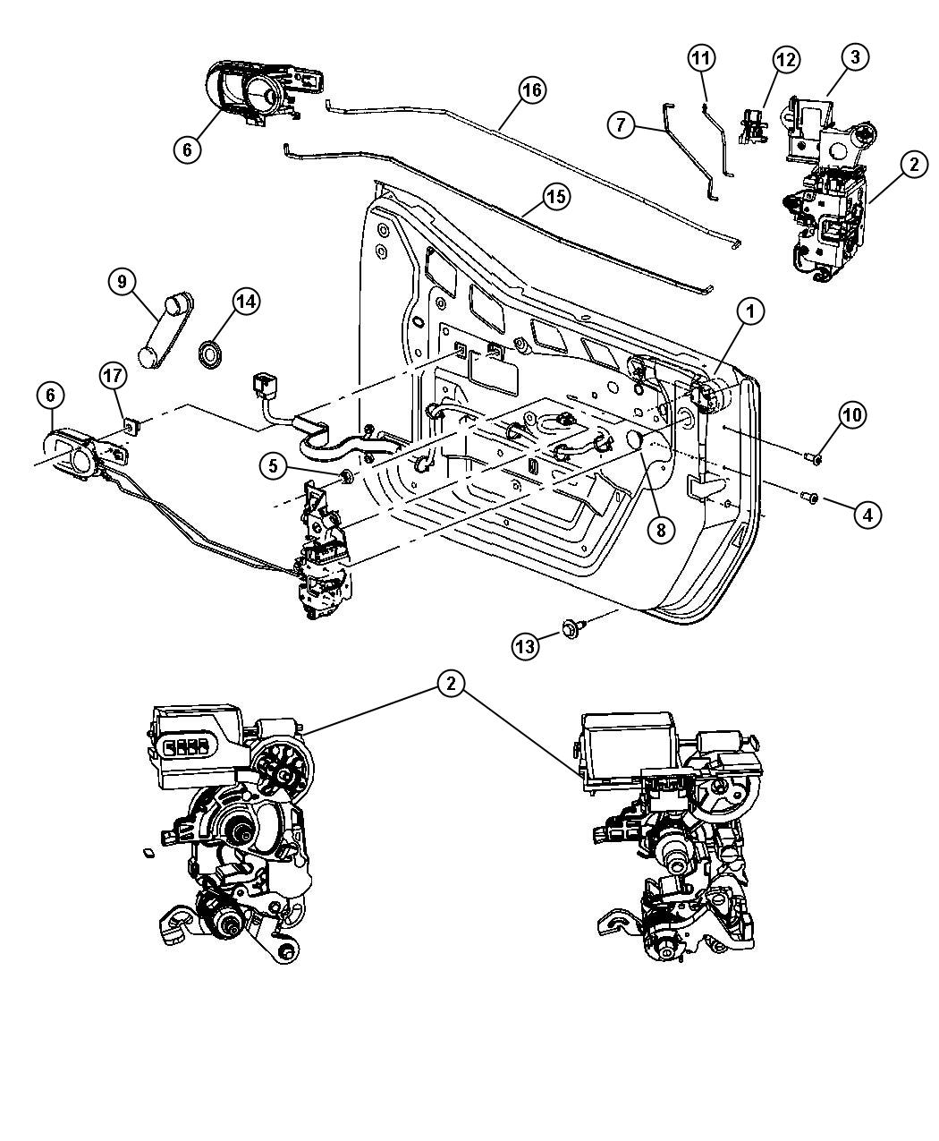 Diagram Front Door, Hardware Components, Half Door. for your 2000 Chrysler 300  M 