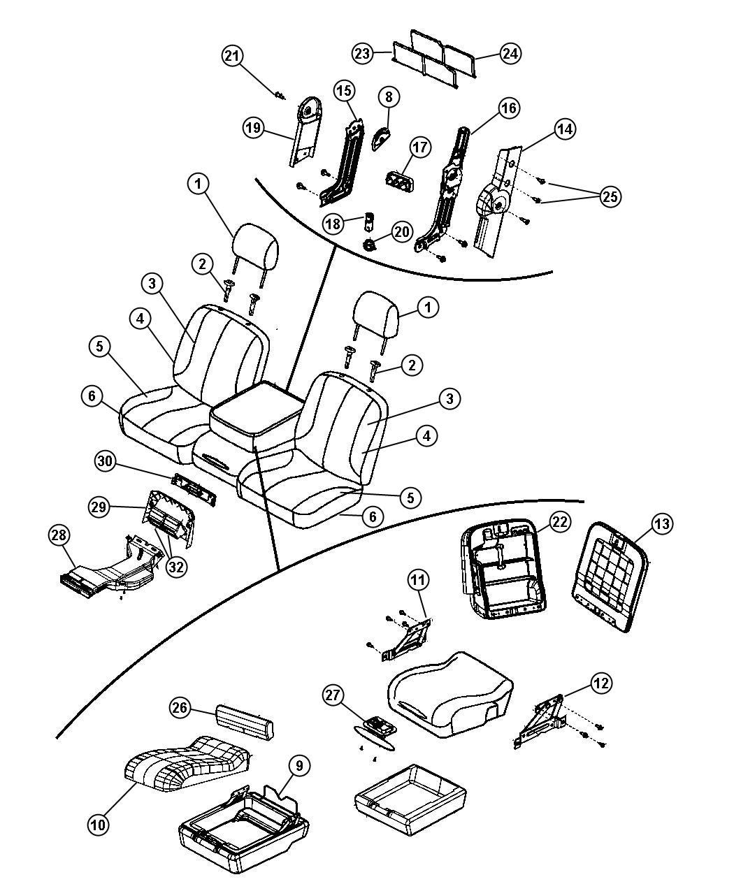 Diagram Front Seat - 40/20/40 - Trim Code [M9]. for your Dodge