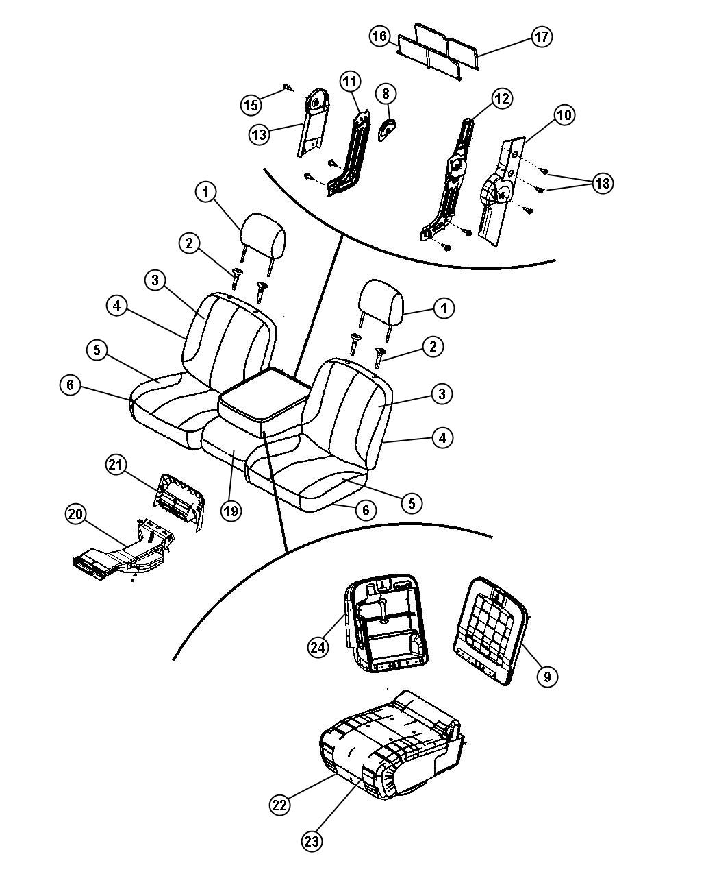 Diagram Front Seat - 40/20/40 - Trim Code [V9]. for your Dodge