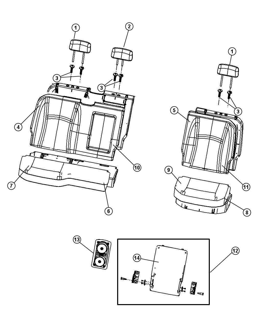 Diagram Crew Cab Rear Seat - 60/40 - Trim Code [VL]. for your Dodge