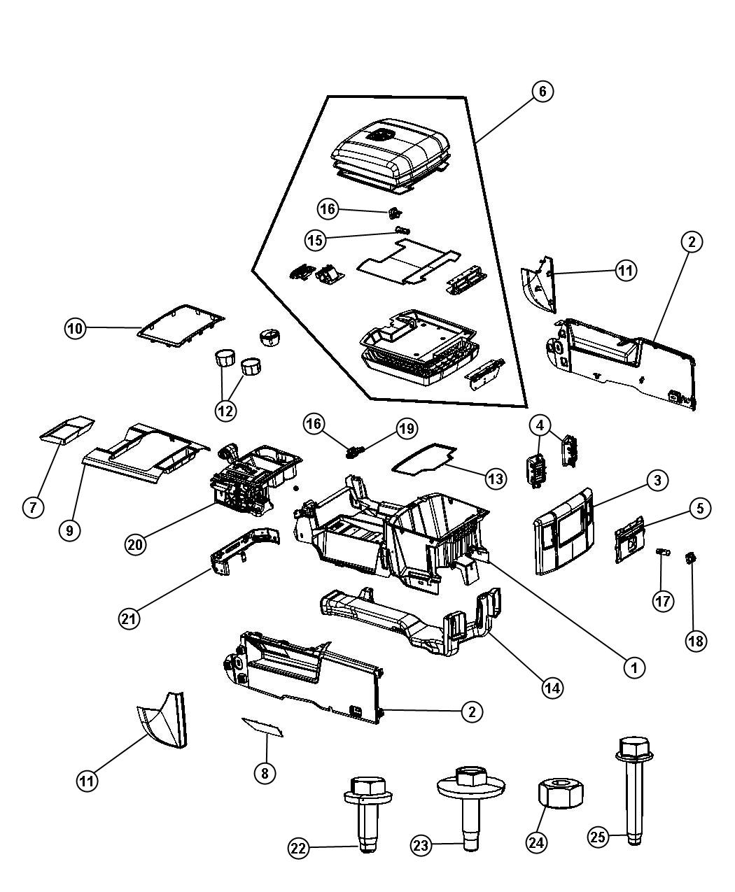 Diagram Floor Console [BUCKET SEATS]. for your Dodge