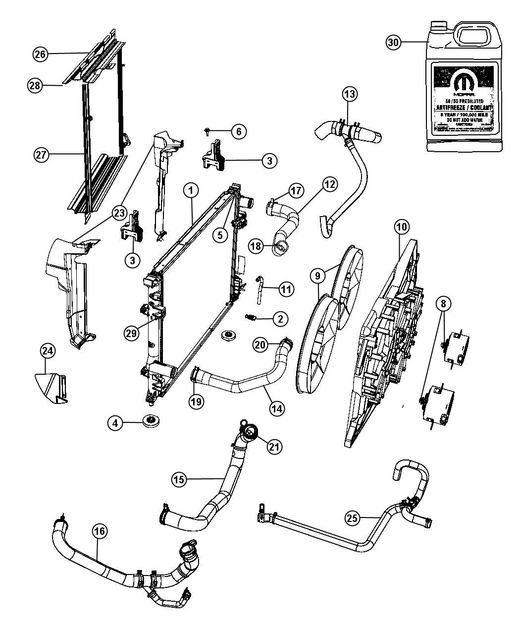 Radiator and Related Parts Gas. Diagram