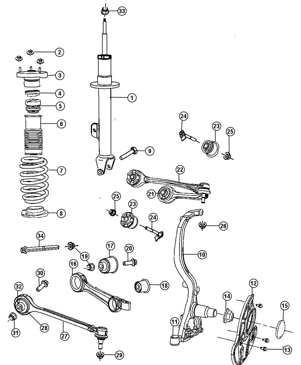 Diagram Suspension, Front [RWD]. for your 2003 Chrysler 300  M 