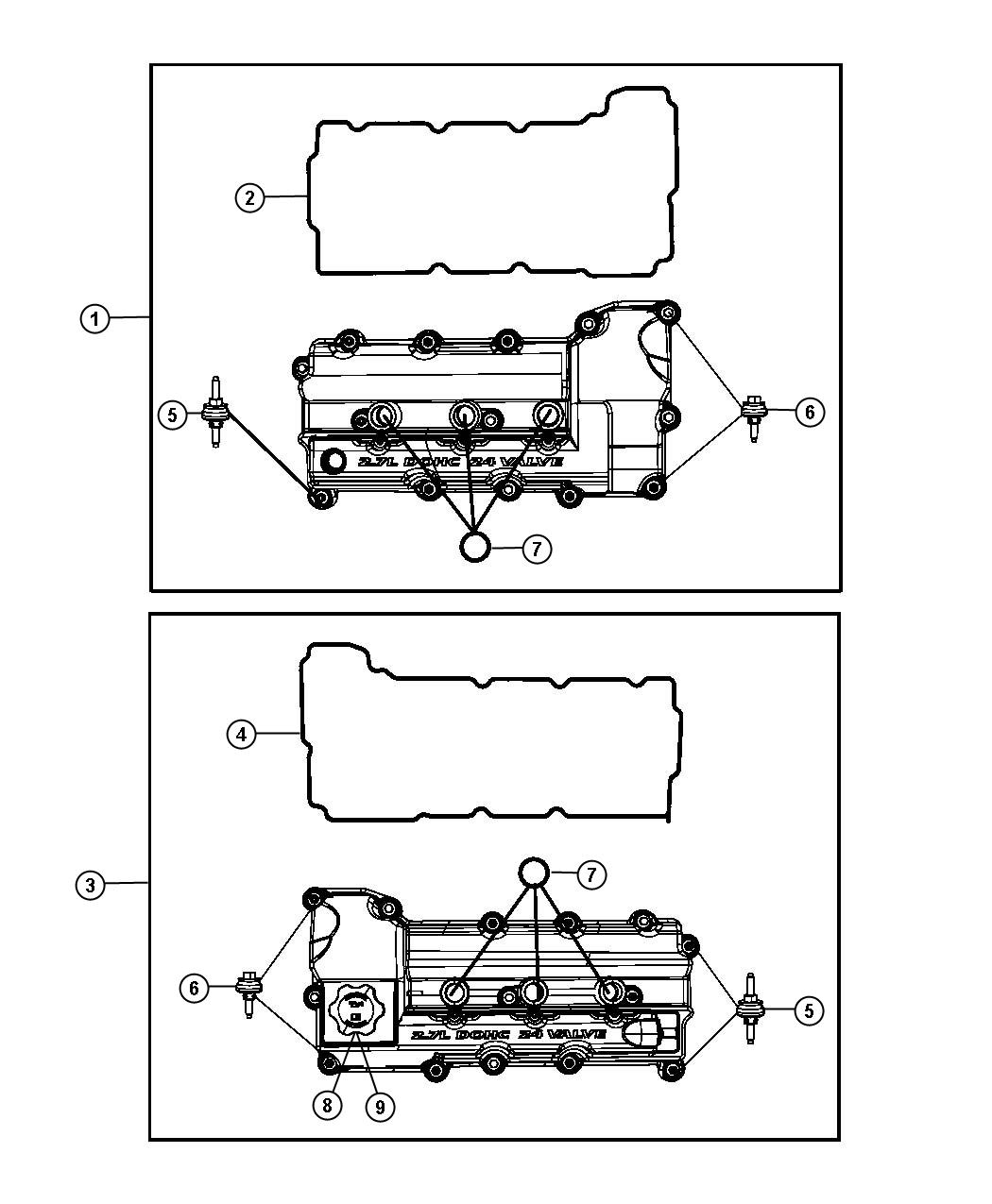 Diagram Cylinder Head Covers 2.7L [2.7L V6 DOHC 24 Valve MPI Engine]. for your 2002 Chrysler PT Cruiser   
