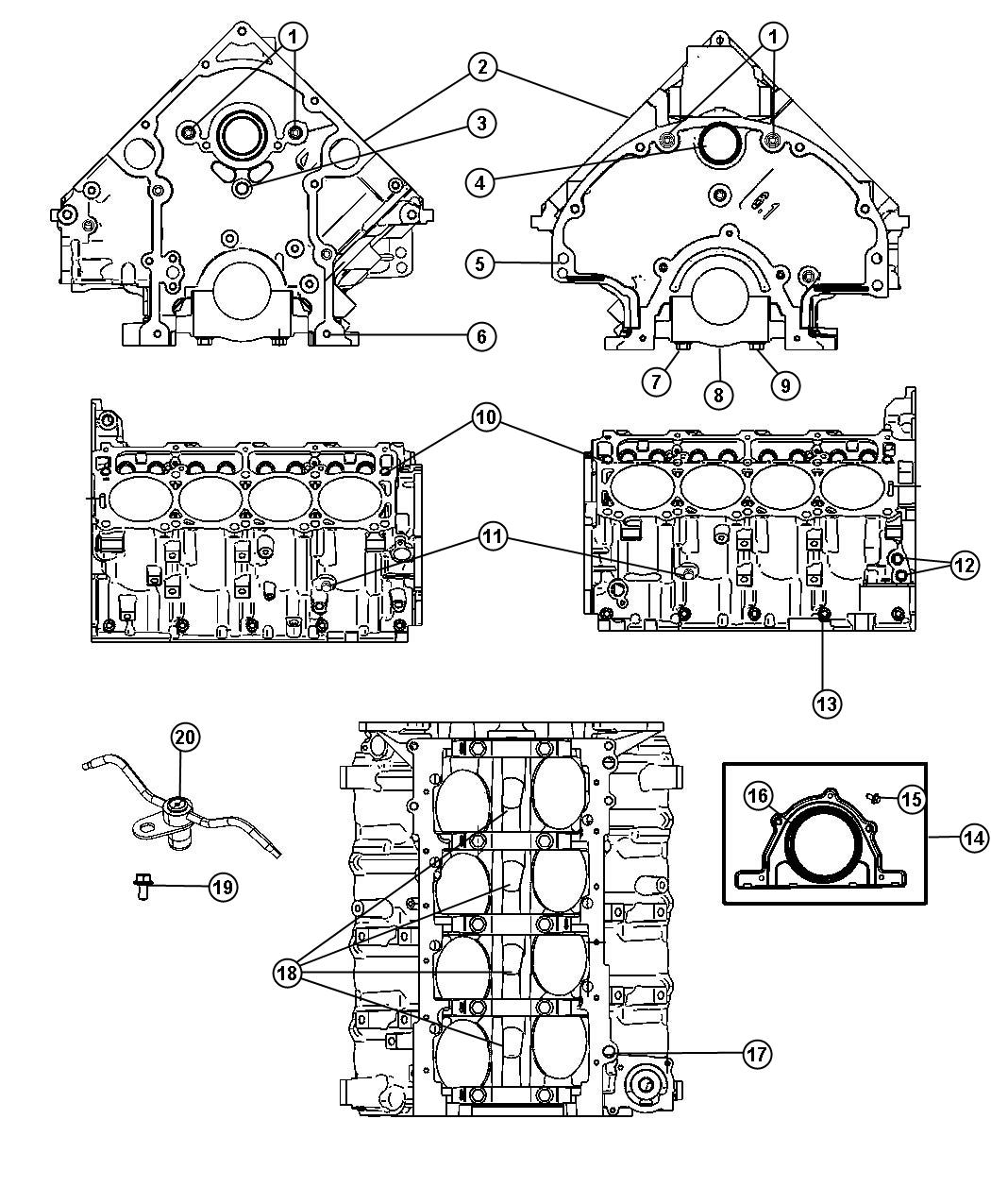 Diagram Engine Cylinder Block And Hardware 6.1L [6.1L V8 SRT HEMI ENGINE]. for your Chrysler