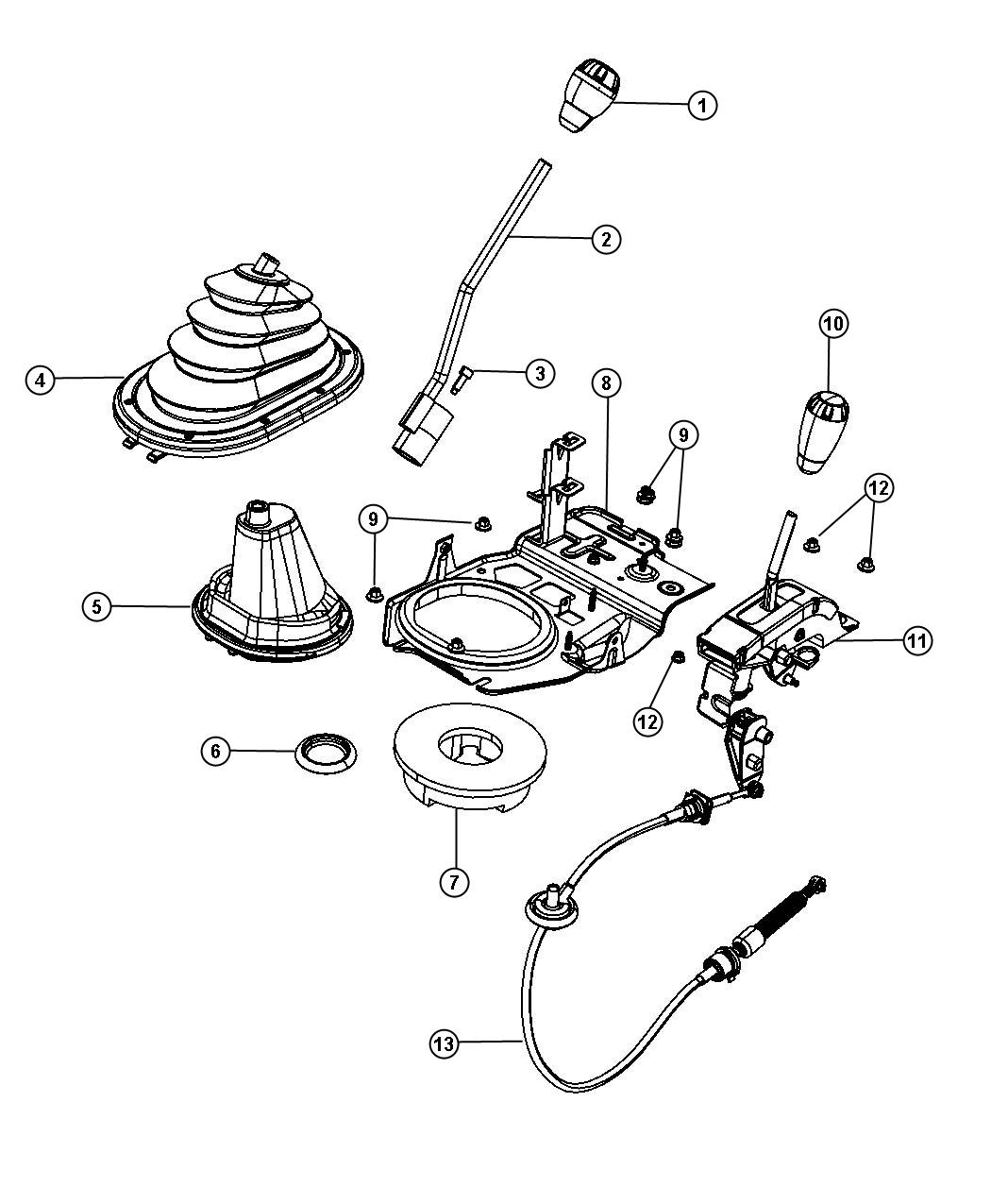 Full size assembly image of Gear Shift Boot, Knob and Bezel. (1/1)