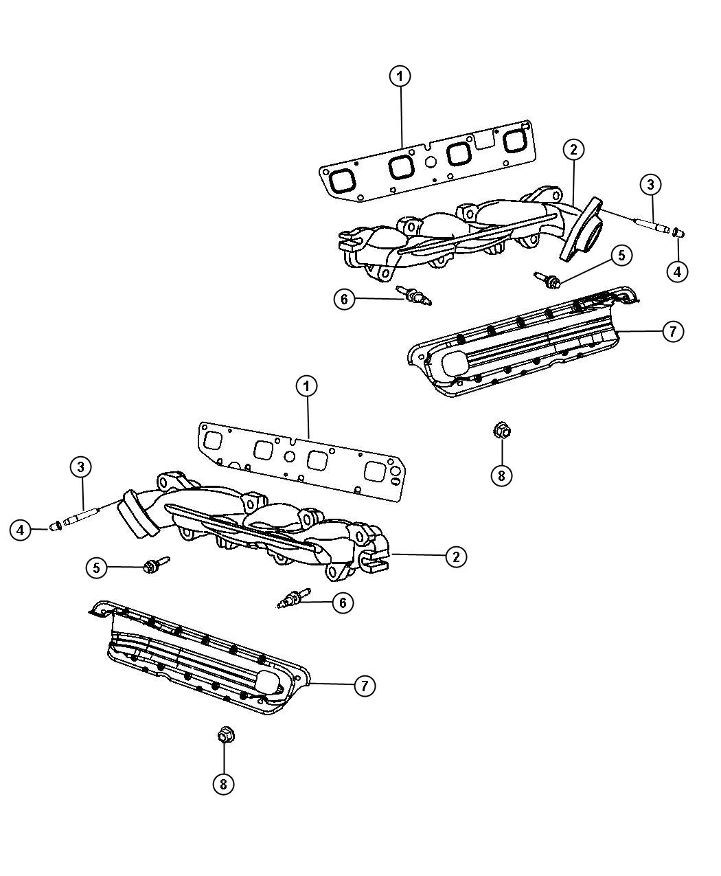 Diagram Exhaust Manifolds And Heat Shields 5.7L [5.7L V8 HEMI MDS VCT Engine]. for your 2010 Dodge Charger 5.7L HEMI V8 AWD R/T 