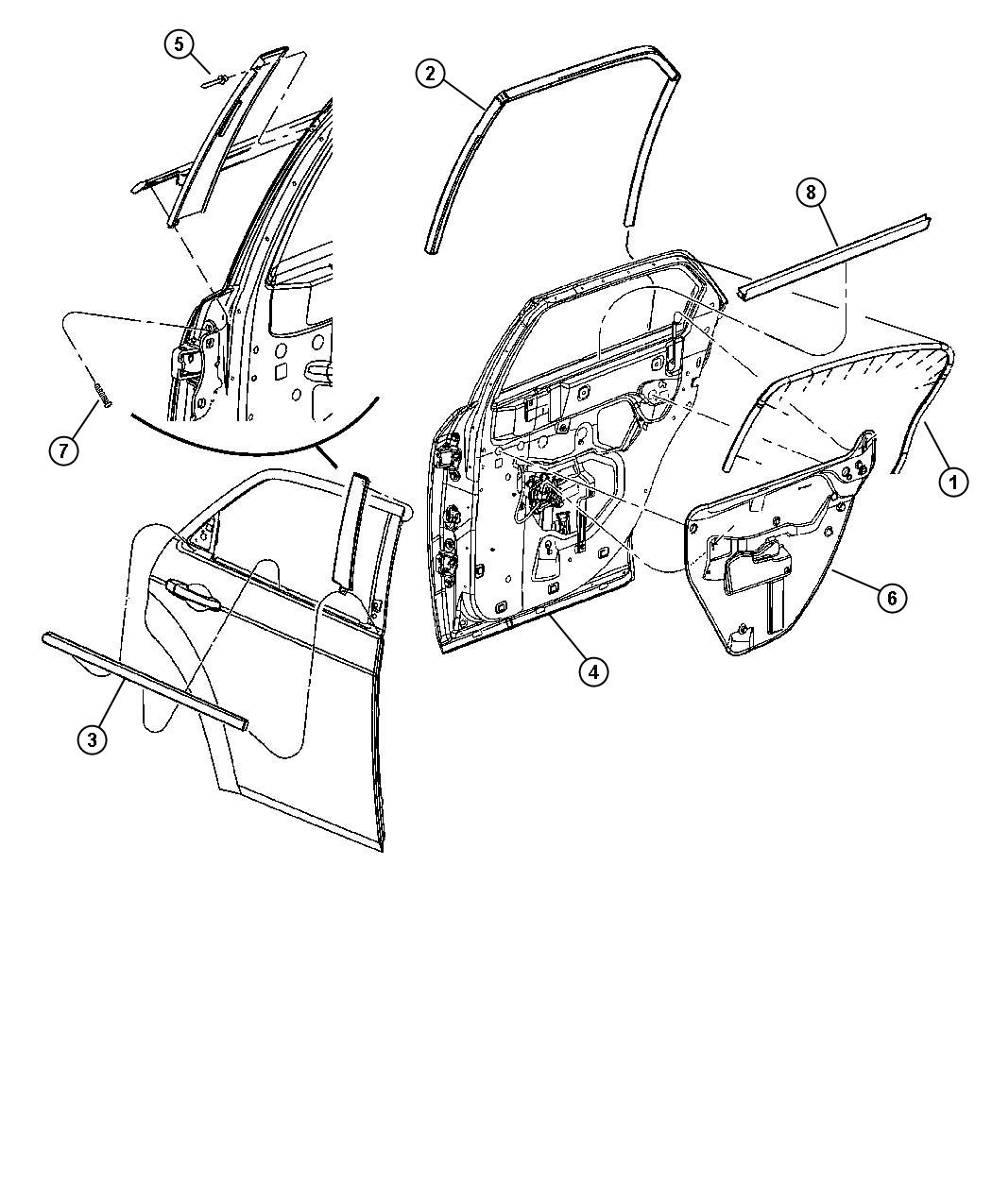 Diagram Weatherstrips, Rear Door. for your Chrysler