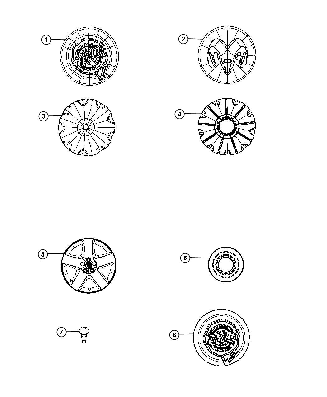 Diagram Wheel Covers and Center Caps. for your 2010 Chrysler 300   