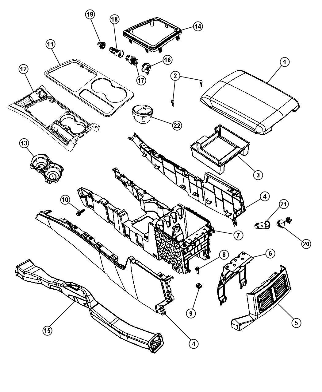 Diagram Floor Console Front. for your 2008 Jeep Liberty   