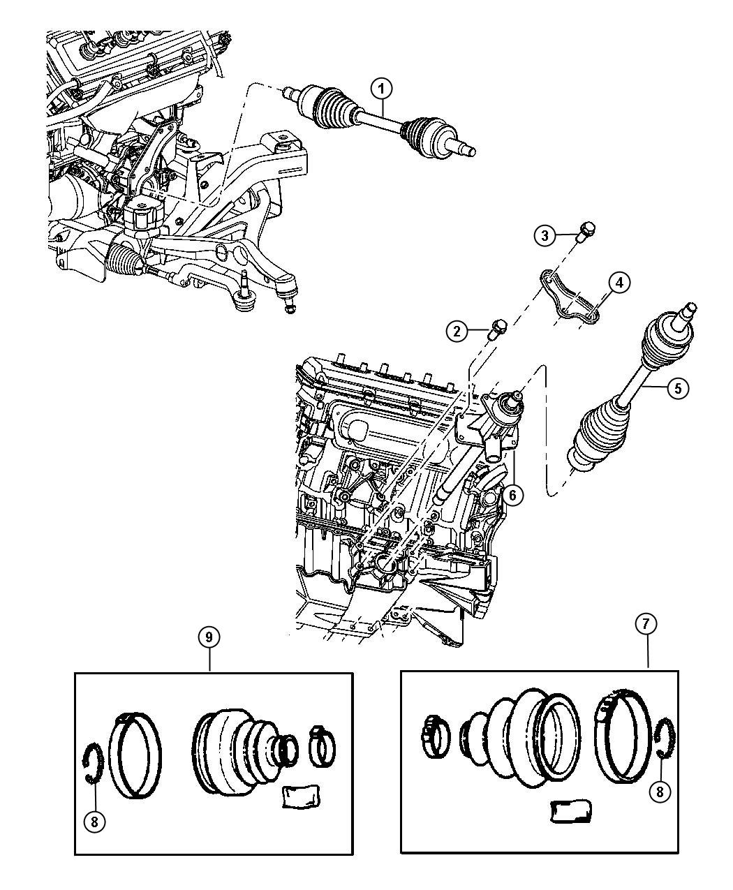 Diagram Shafts, Front Axle, AWD. for your 2004 Chrysler 300 M  