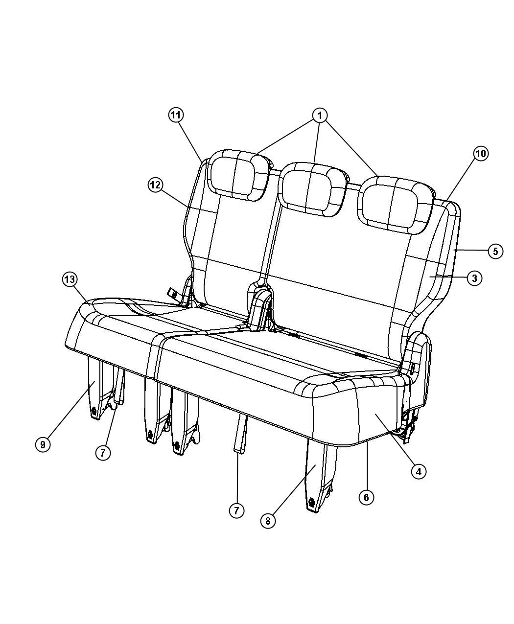 Diagram Rear Seat - 60/40 - Stow and Go - Trim Code [ML]. for your 1999 Chrysler Town & Country   