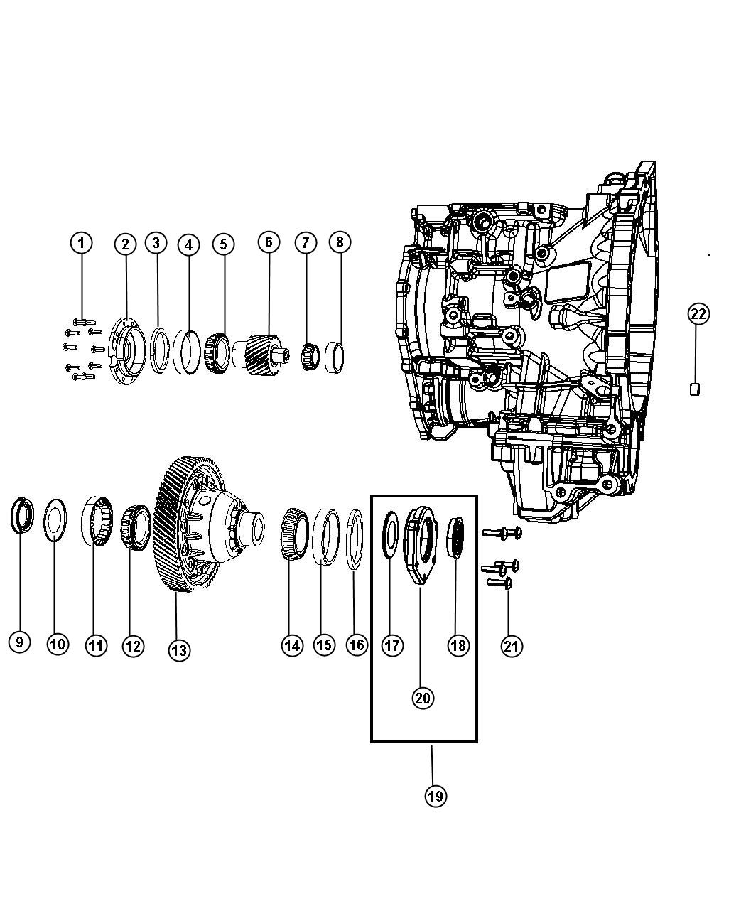 Diagram Output Pinion and Dfferential,[6-Speed Automatic 62TE Transmission]. for your 2018 Chrysler Pacifica  Touring L 