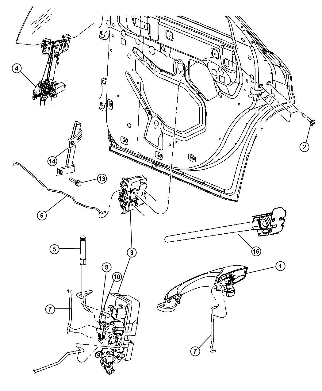 Diagram Rear Door, Hardware Components. for your 2020 Chrysler Voyager   