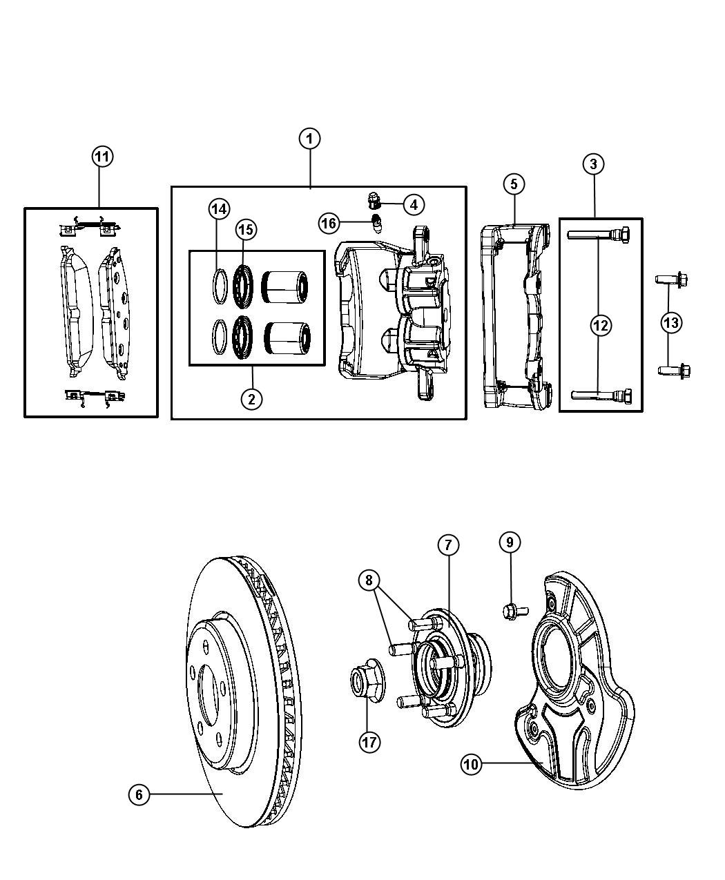 Diagram Brakes,Front,[Super Track Pak]. for your 2011 Jeep Grand Cherokee 5.7L V8 4X4  