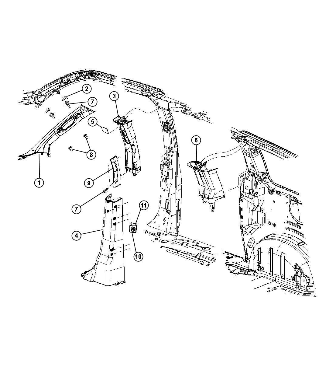 Diagram Interior Moldings and Pillars. for your Chrysler 300  M