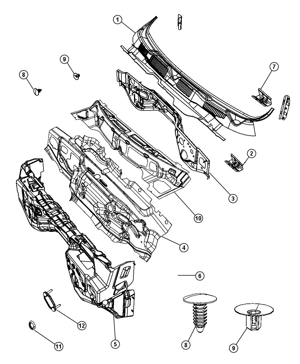 Diagram Cowl,Dash Panel, and Related Parts. for your Dodge Ram 1500  