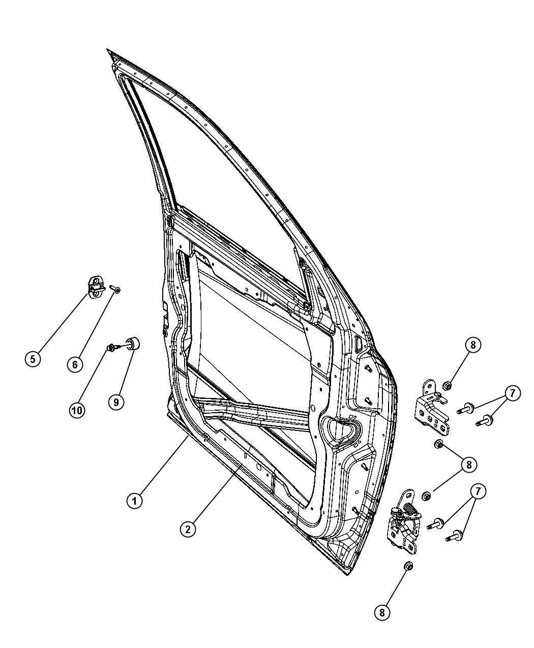 Diagram Front Door, Shell and Hinges. for your 2010 Dodge Ram 1500 5.7L Hemi V8 A/T 4X4 SLT EXTENDED CAB 