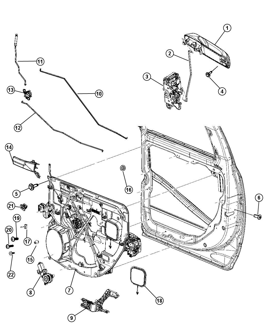 Diagram Rear Door, Hardware Components. for your 2016 Dodge Challenger   