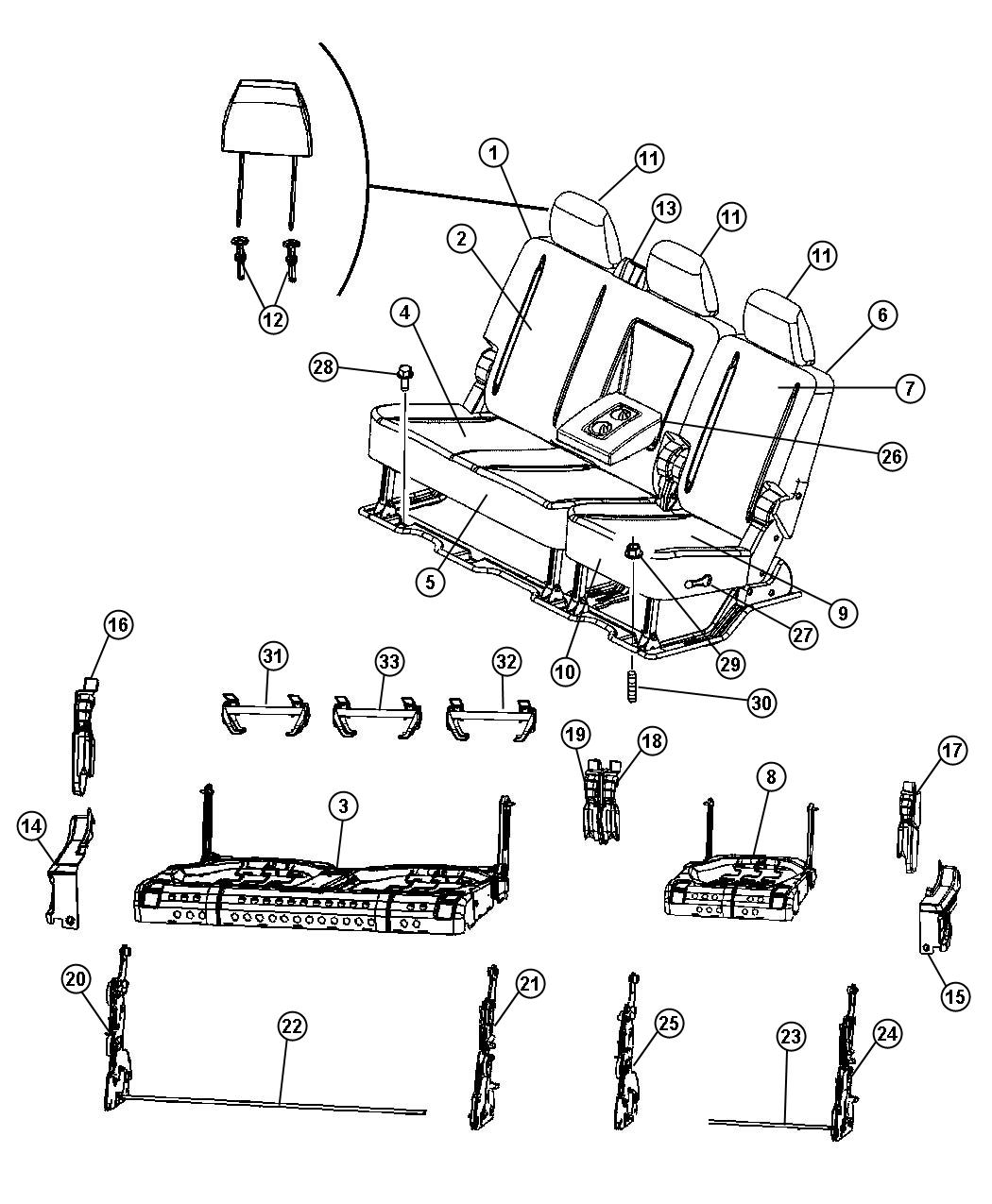 Diagram Mega Cab - Split Seat - Trim Code [M9] [MJ] [V9]. for your Dodge