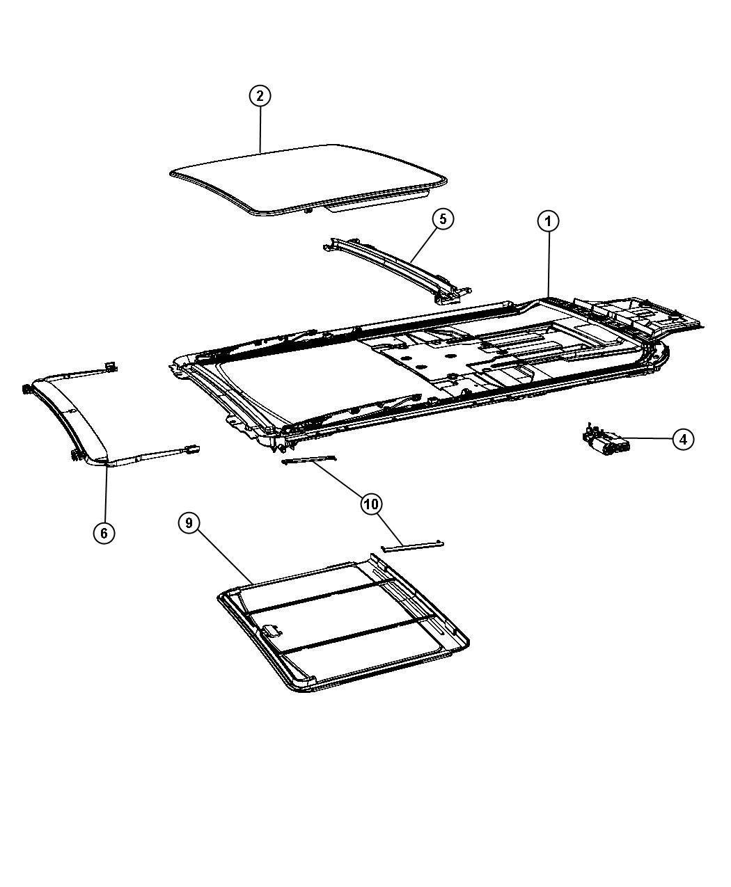 Diagram Sunroof Glass and Component Parts. for your Dodge Grand Caravan  