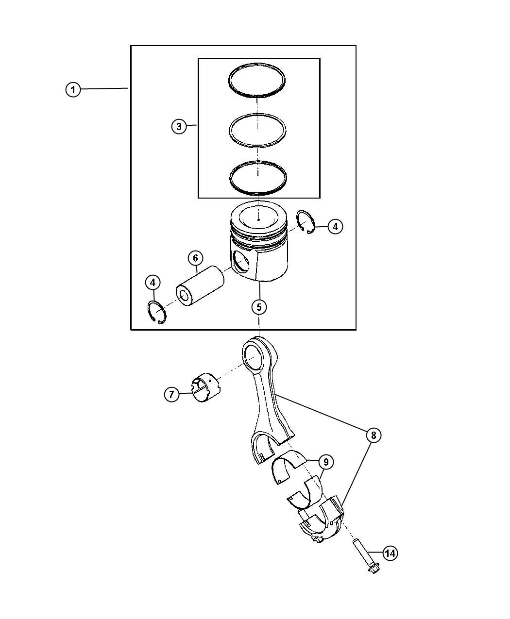 Diagram Pistons, Piston Rings, Connecting Rods and Connecting Rod Bearings 6.7L Diesel [6.7L I6 CUMMINS TURBO DIESEL ENGINE]. for your 2000 Chrysler 300  M 