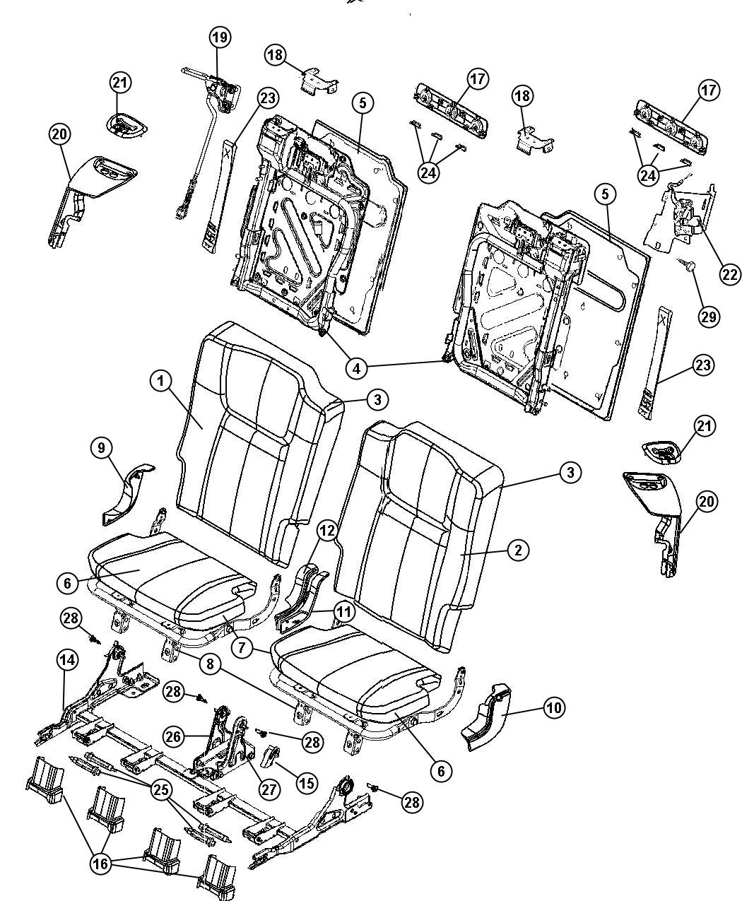 Diagram Rear Seat - Split Seat - Trim Code [H7]. for your Jeep Commander  