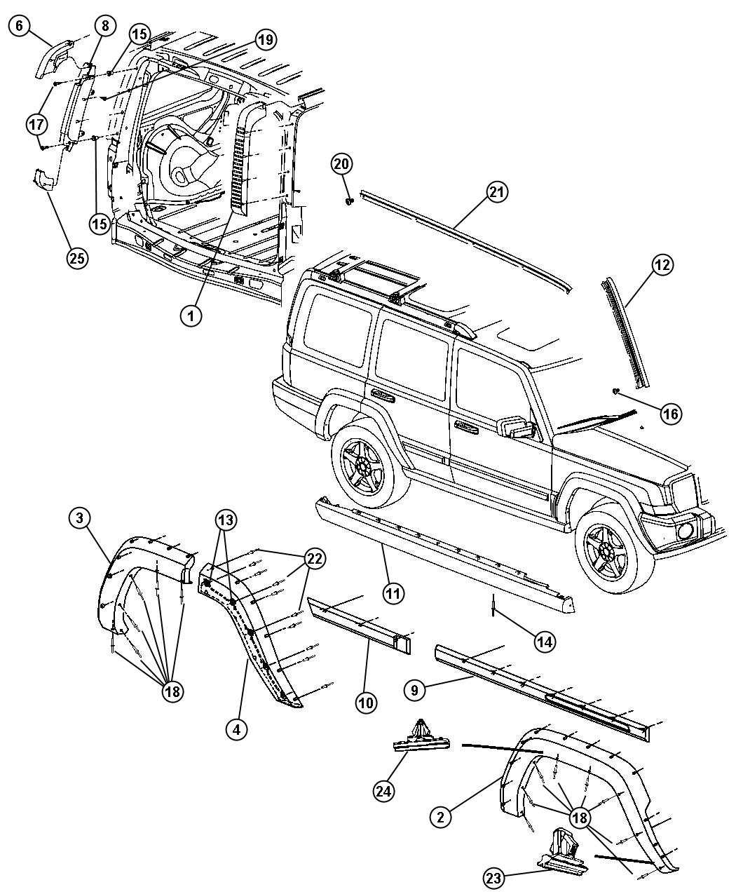 Diagram Exterior Ornamentation. for your 1997 Jeep Wrangler   