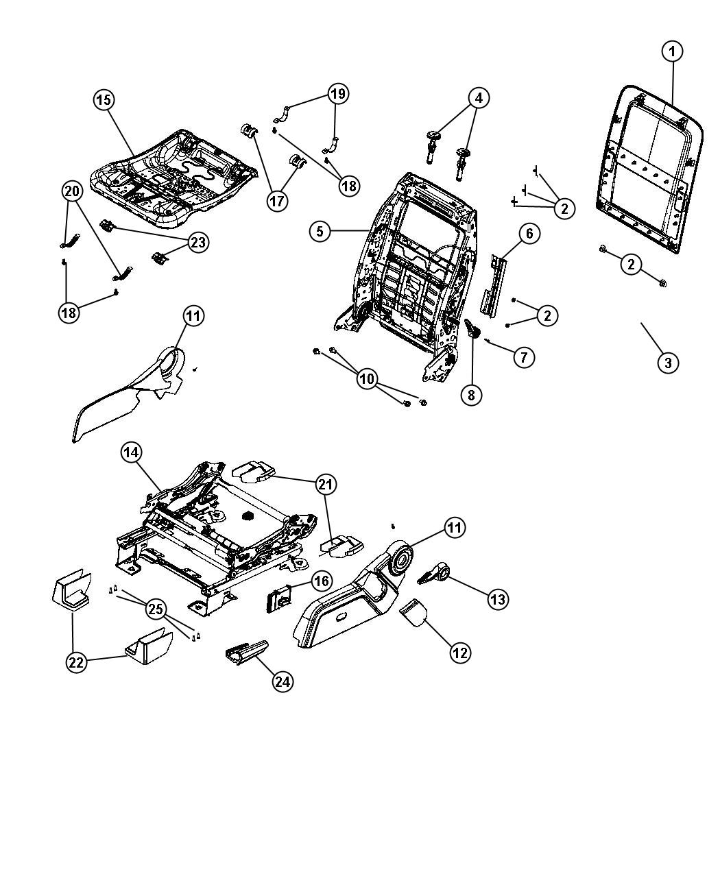 Diagram Adjusters , Recliners and Shields - Driver Seat - Power. for your 2023 Ram 2500 6.7L Turbo I6 Diesel 4WD Limited Longhorn Crew Cab 