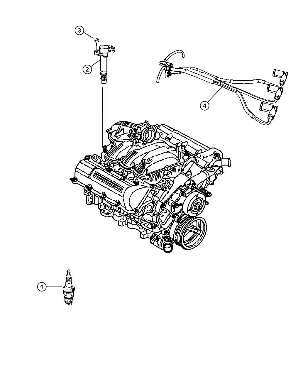 Diagram Spark Plugs, Ignition Wires, Ignition Coil. for your Jeep