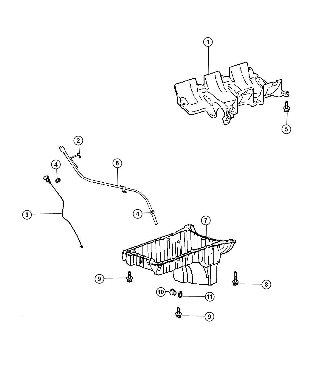 Engine Oil Pan, Engine Oil Level Indicator And Related Parts 3.0L Diesel [3.0L V6 Turbo Diesel Engine]. Diagram