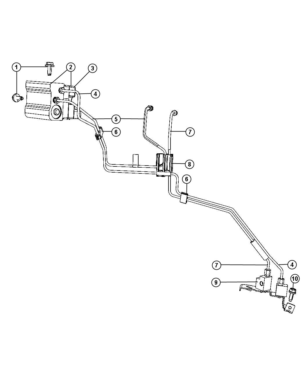 Diagram HCU and Brake Tubes,From Master Cylinder/RWAL ll [Pwr Disc/Drum Rr Anti-Lock Brakes] to Junction Block. for your 2005 Dodge Dakota   