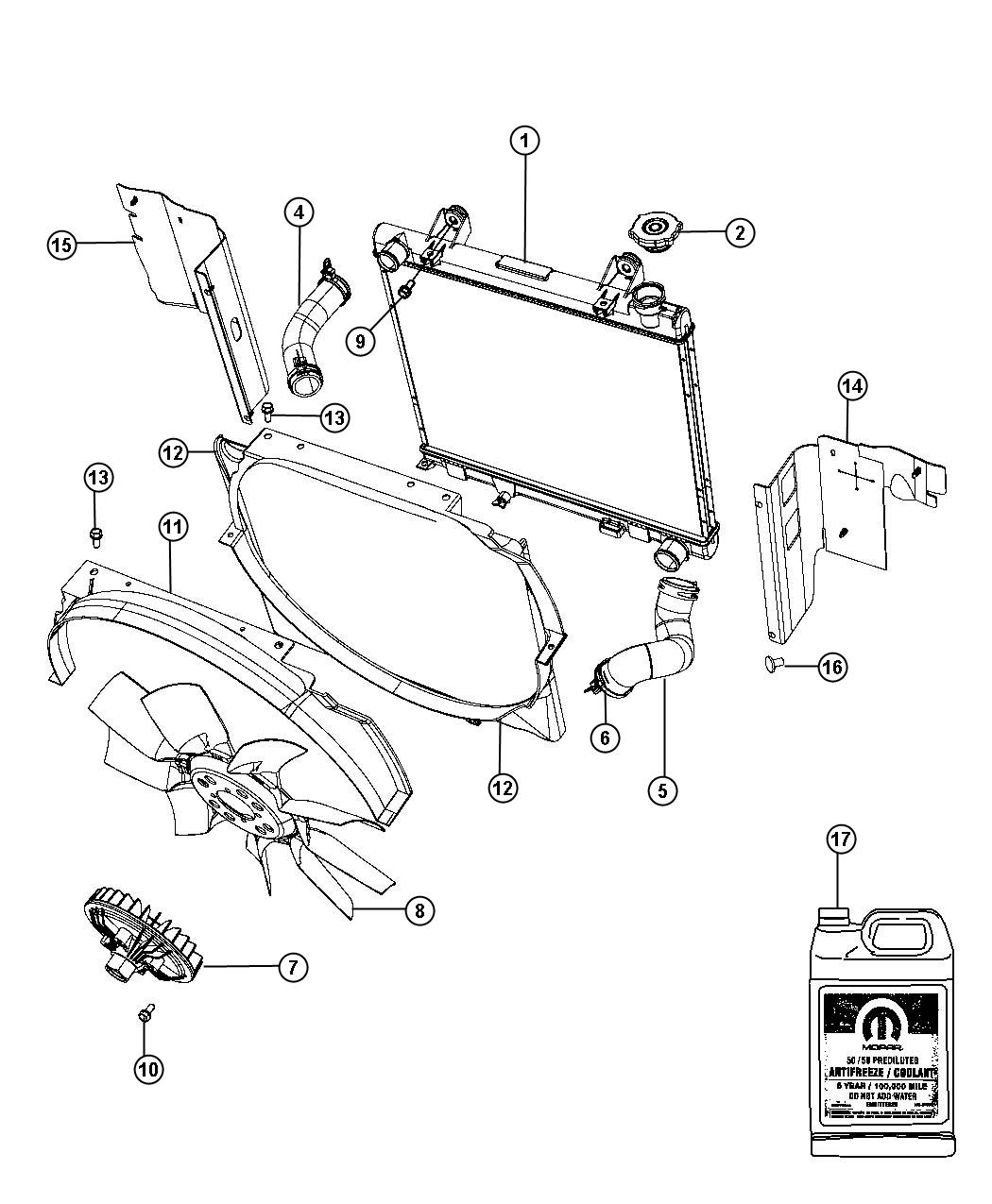 Radiator and Related Parts Gas. Diagram