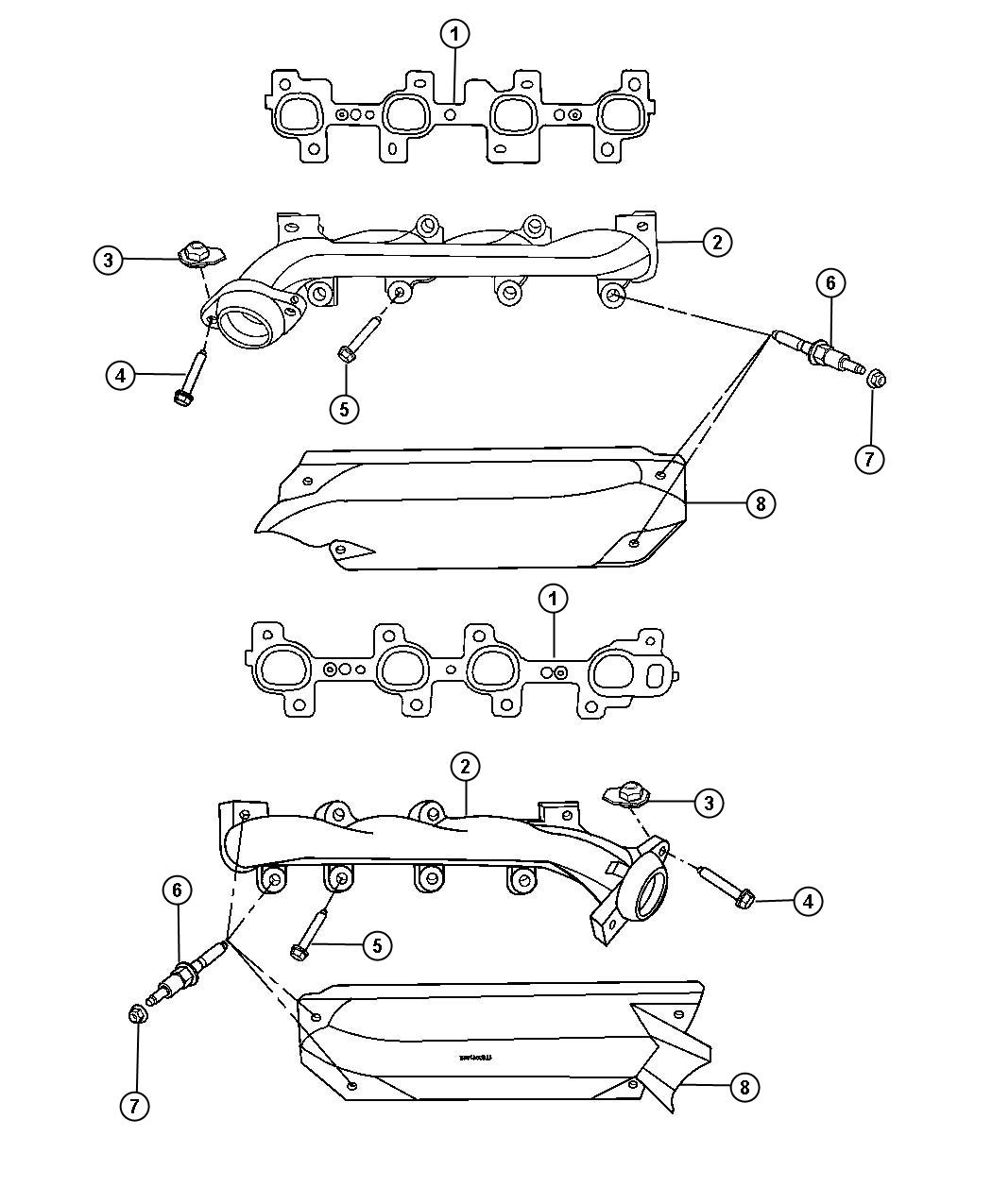 Diagram Exhaust Manifolds And Heat Shields 4.7L [4.7L V8 Engine]. for your 2003 Chrysler 300  M 