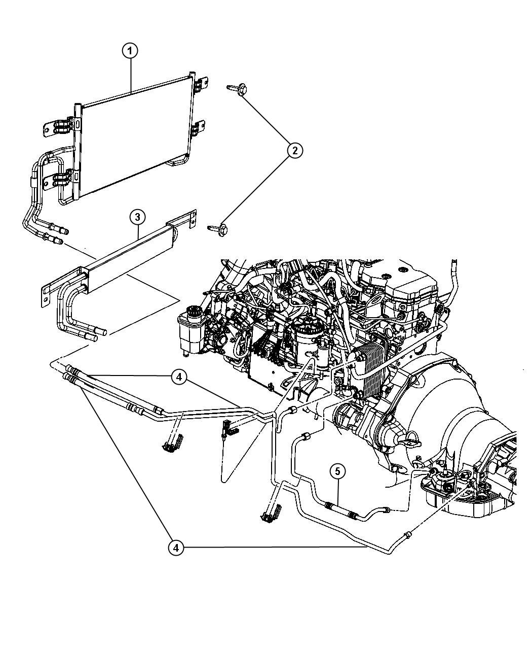 Diagram Transmission Oil Cooler and Lines 6.7L [6.7L I6 CUMMINS TURBO DIESEL ENGINE]. for your Dodge