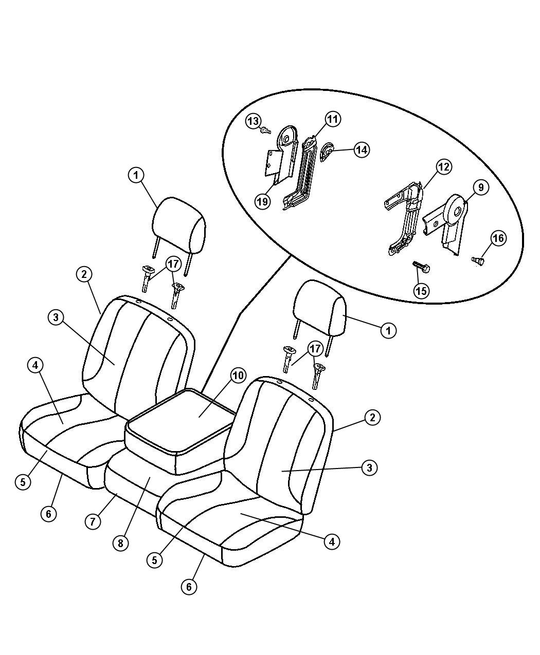 Diagram Front Seat - Split Seat - Trim Code [TX]. for your Dodge