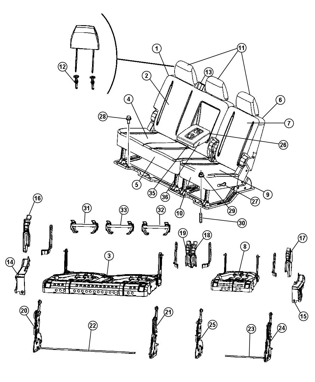 Diagram Mega Cab - Split Seat - Trim Code [V9] [M9] [MJ]. for your Dodge