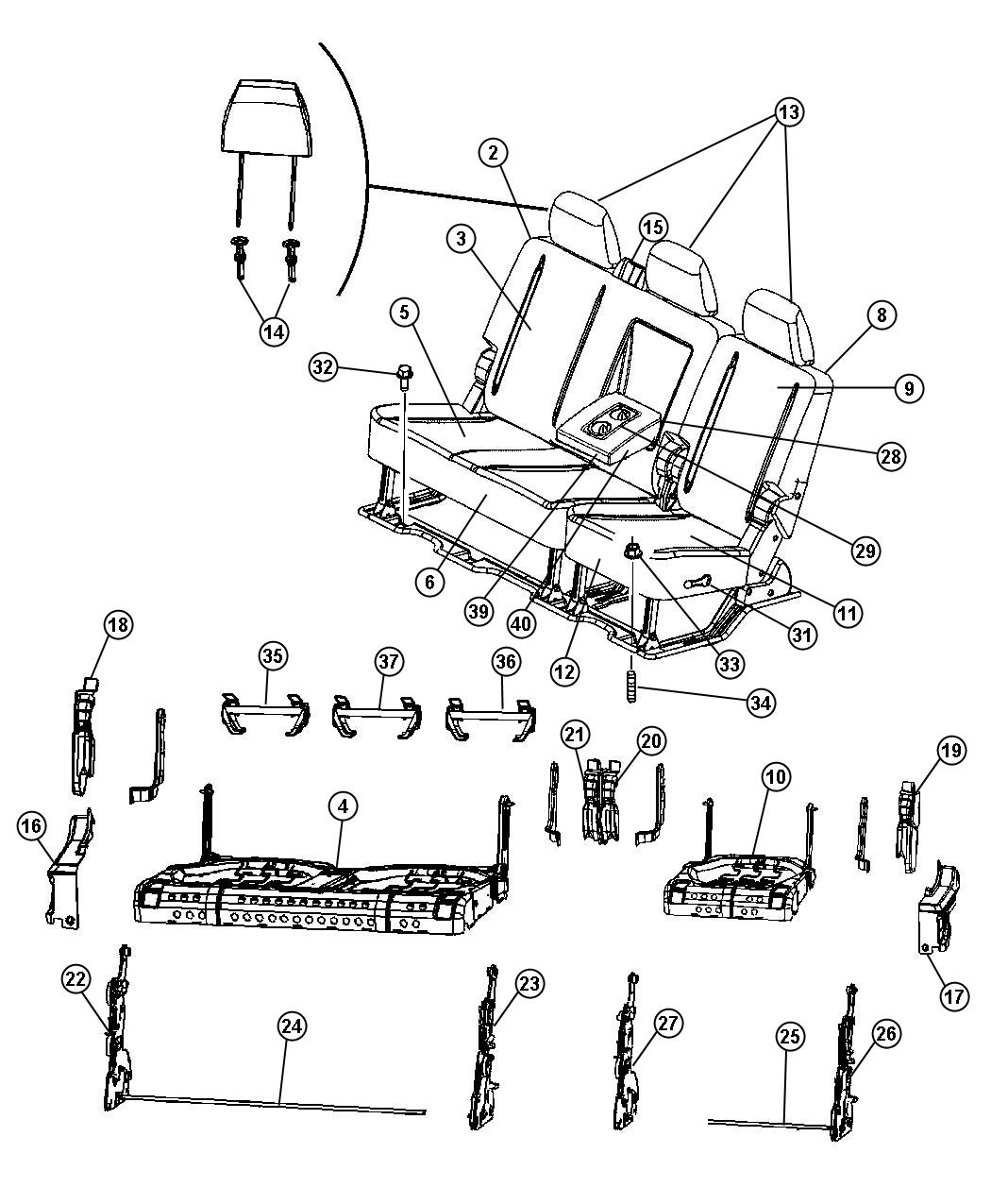 Diagram Mega Cab - Split Seat - Trim Code [GJ]. for your Dodge