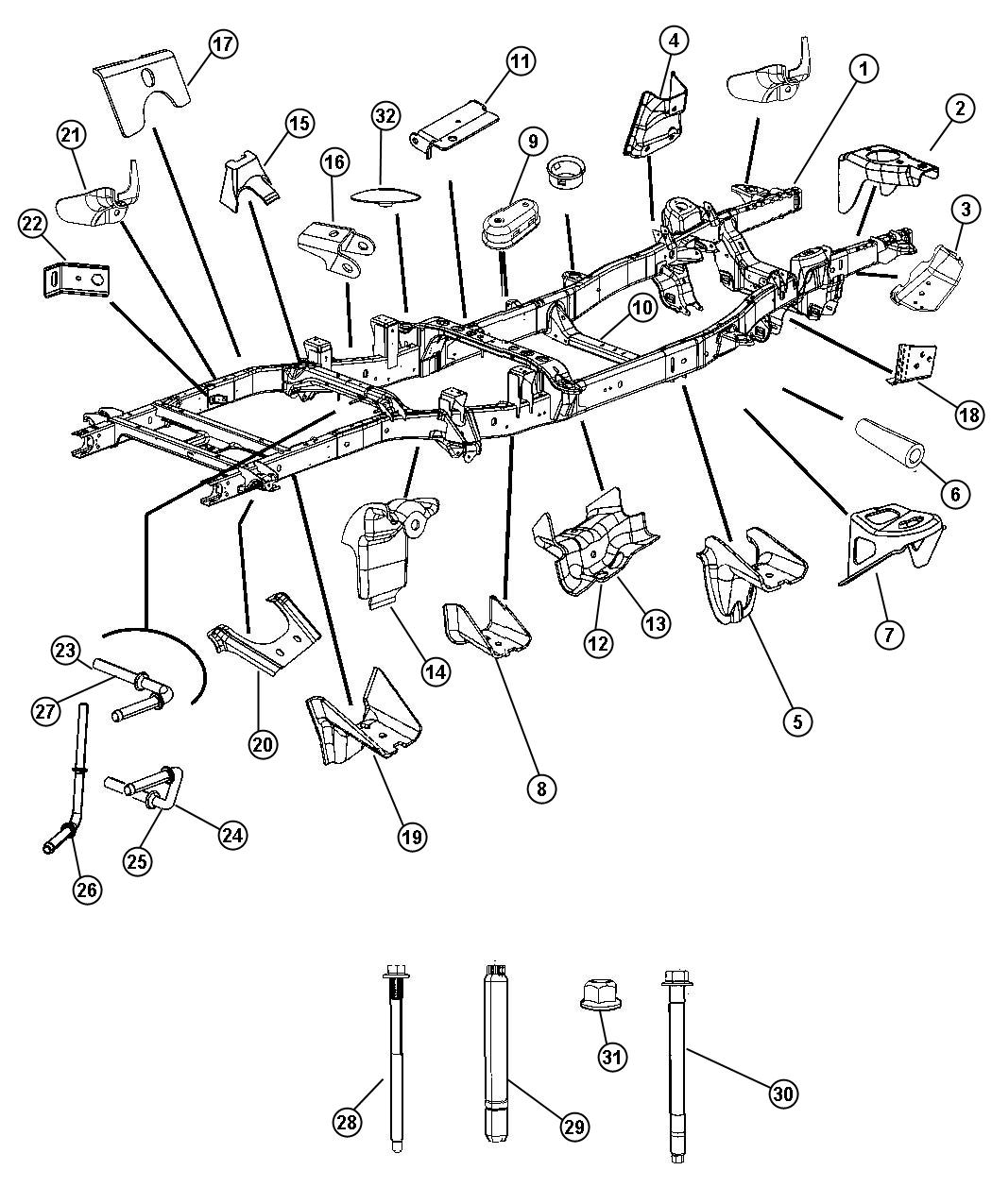 Diagram Frame, Complete, Standard Cab. for your 1998 Dodge Ram 1500   