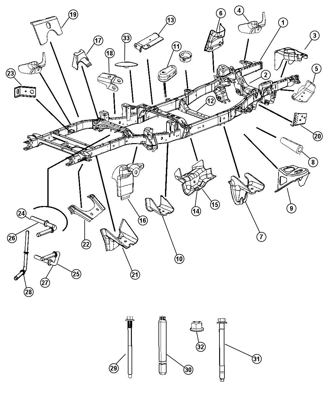 Diagram Frame, Complete, Crew And Mega Cab. for your Dodge Ram 3500  