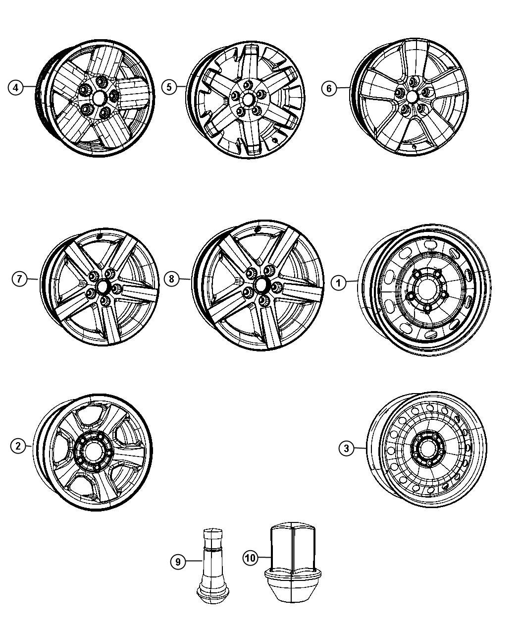 Diagram Wheels and Hardware. for your 2006 Ram 1500   