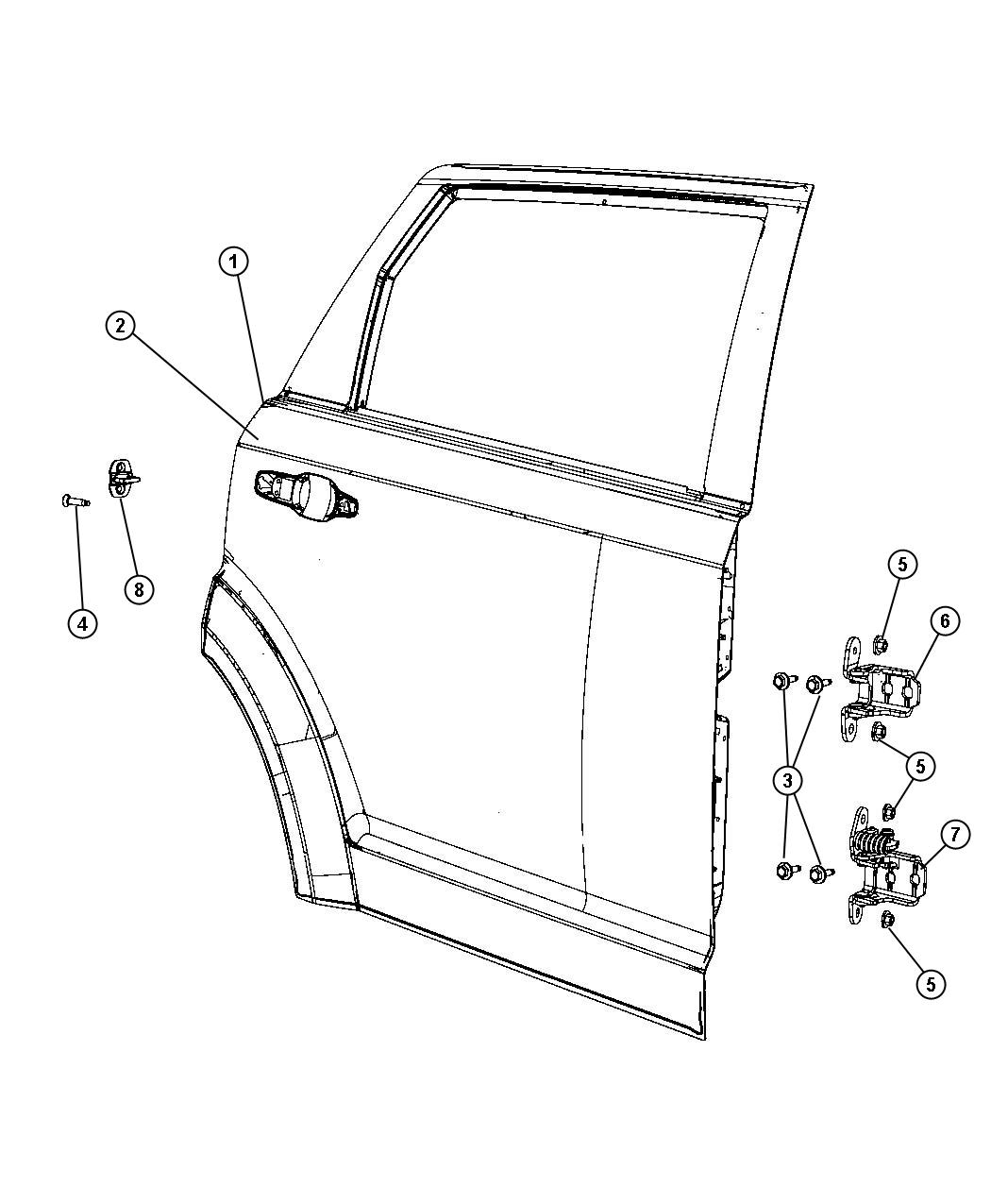 Diagram Rear Door, Shell and Hinges. for your 2010 Dodge Journey  UPTOWN 